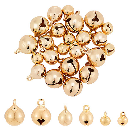 BENECREAT 30Pcs 3 Styles Brass Bell Charms, Real 18K Gold Plated, 9~13x6~10mm, Hole: 1.5~2mm, 10pcs/style