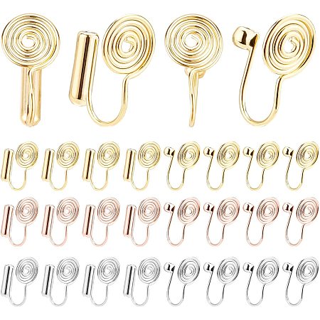 PandaHall Elite Clip-on Earring Converter with Painless Earring Pads, 12 Pairs Brass Cuff Earring Clip Converter Earring Clip Backs with Easy Open Loop for None Pierced Ears DIY Earring Making, 6 Styles
