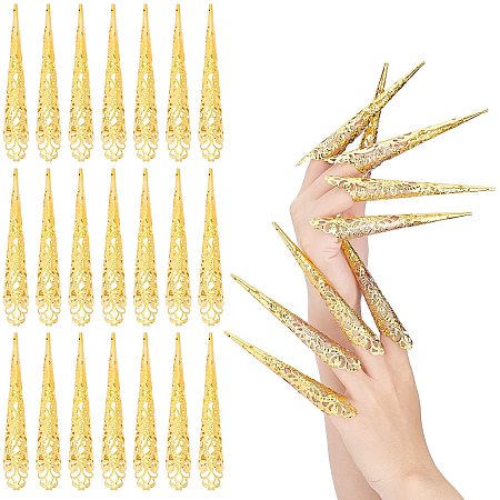 PandaHall Elite Fingernail Claw Nail, 30pcs 4.7 Inch Gold Long Nails Claws Fake Nails Finger Knuckle Protectors Ancient Queen Costume Fingertip Claw Nail Rings for Halloween Cosplay Drama Dance Show