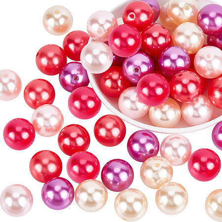 PandaHall Elite 60Pcs 5 Colors Custom Resin Imitation Pearl Beads, Round, Mixed Color, 20mm, Hole: 2.6mm, 12pcs/color