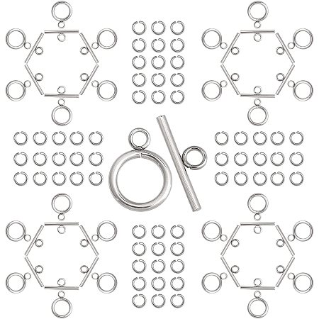 SUNNYCLUE 1 Box 30 Pairs Toggle Jewelry Clasp Sets Toggle Clasps with 60Pcs Jump Rings for DIY Jewelry Necklace Bracelet Making, Stainless Steel Color