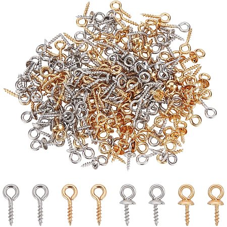 UNICRAFTALE About 200pcs 2 Styles and Colors Stainless Steel Peg Bails Pendants for Half Drilled Beads Cup Pearl Screw Eye Pin 10mm Long Bails Peg Screw Eye Pin Bail Peg Sets Eyelet Peg Findings