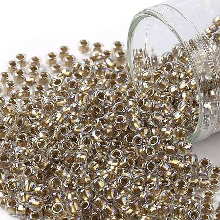 TOHO Round Seed Beads, Japanese Seed Beads, (994) Gilt Lined AB Crystal, 8/0, 3mm, Hole: 1mm, about 222pcs/10g