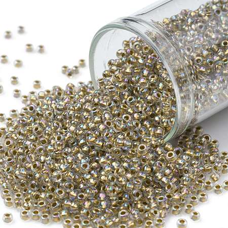 TOHO Round Seed Beads, Japanese Seed Beads, (994) Gilt Lined AB Crystal, 11/0, 2.2mm, Hole: 0.8mm, about 1110pcs/10g