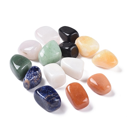 ARRICRAFT 7 Colors Chakra Kits, Healing Crystals, Natural Mixed Gemstone Beads, Tumbled Stone, No Hole/Undrilled, Nuggets, 20~35x13~23x8~22mm, 2pcs/color, 14pcs/set