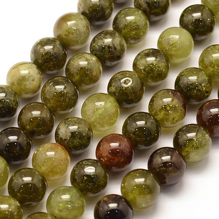 Arricraft Natural Green Green Garnet Beads Strands, Andradite Beads, Round, 8mm, Hole: 1mm, about 48pcs/strand, 15.3 inches(39cm)