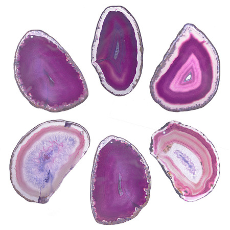 SUNNYCLUE Natural Agate Slices Big Pendants, Dyed, Nuggets, Blue Violet, 50~110x27~60x5~10mm, Hole: 2mm, 6pcs/set