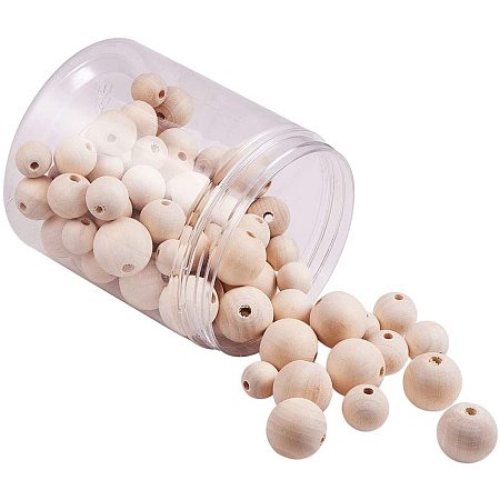 Round Unfinished Wood Beads, Natural Wooden Loose Beads Spacer Beads, Moccasin, 15~25x14~25mm, Hole: 3~7mm; 80pcs/box