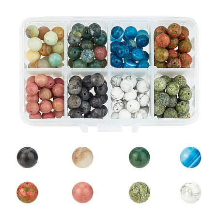 Natural Mixed Gemstone Beads, Mixed Dyed and Undyed, Round, 8mm, Hole: 1mm; 160pcs/box