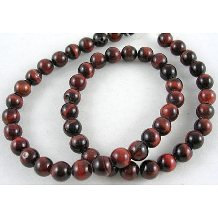 ARRICRAFT 15~16 inches Round Gemstone Strand, Red Tiger Eye, Dyed & Heated, 8mm in diameter, hole: 1mm, about 50pcs/strand, 15~16 inches/strand
