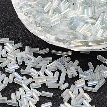 Honeyhandy Seed Bugle beads, Clear AB with AB color, 1.8mmx4.5mm, Hole: 0.6mm, about 1555pcs/50g