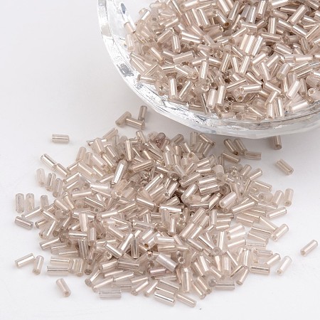 Honeyhandy Glass Bugle Beads, Seed Beads, Clear, Silver-Lined, about 1.8mm in diameter, 4.5mm long, hole: 0.6mm, 1250pcs/50g