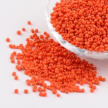 Honeyhandy 12/0 1.5~2mm Baking Paint Glass Seed Beads Loose Spacer Beads, Orange Red, Hole: 0.5~1mm, about 2890pcs/50g