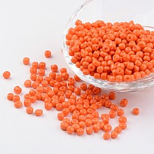 Honeyhandy 6/0 Baking Paint Glass Seed Beads, Orange Red, 4~5x3~4mm, Hole: 1~2mm, about 427pcs/50g