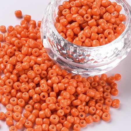 Honeyhandy Baking Paint Glass Seed Beads, Orange Red, 6/0, 4~5x3~4mm, Hole: 1~2mm, about 4500pcs/bag