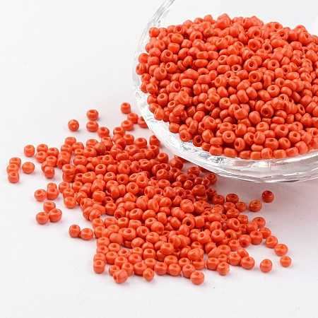 Honeyhandy 8/0 3mm Baking Paint Glass Seed Beads Loose Spacer Beads, Orange Red, 3mm, Hole: 1mm, about 962pcs/50g