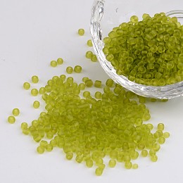 Honeyhandy 8/0 Frosted Round Glass Seed Beads, Green Yellow, Size: about 3mm in diameter, hole:1mm, about 1101pcs/50g