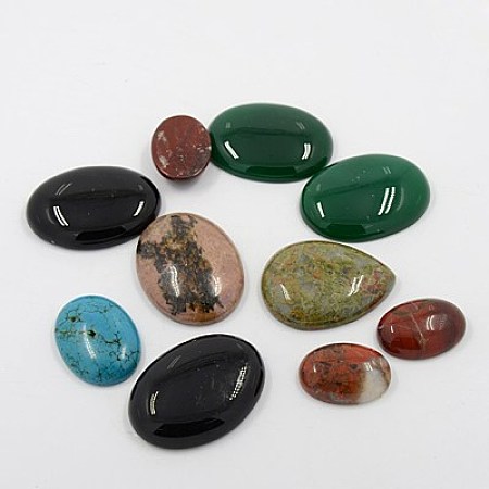 Honeyhandy Natural Gemstone Cabochons, Mixed Style, Mixed Color, 25~40x18~30x7~8mm