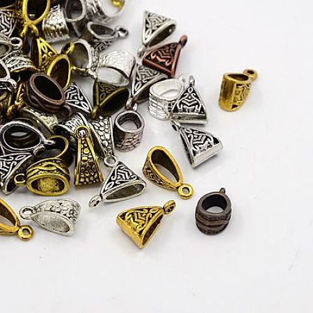 Honeyhandy Tibetan Style Tube Bails, Loop Bails, Bail Beads, Triangle, Mixed Color, 14~15x7~10x6.5~9mm, Hole: 1.5mm, Inner Diameter: 2.5mm
