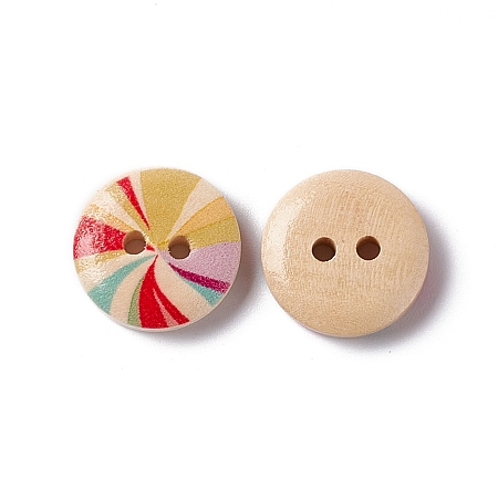 Honeyhandy Lovely 2-hole Basic Sewing Button, Wooden Buttons, Colorful, about 15mm in diameter, 100pcs/bag