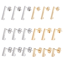 UNICRAFTALE 304 Stainless Steel Stud Earring Findings, Rectangle, with 36PCS Ear Nuts, Golden & Stainless Steel Color, 10~20x2mm, Hole: 1.6~1.8mm, Pin: 0.7mm; 36pcs/box