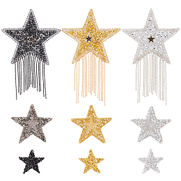 FINGERINSPIRE 9Pcs 9 Style Star Hotfix Rhinestone, Costume Accessories, Sewing Craft Decoration, Mixed Color, 35~135x37~85x2.5mm, 1pc/style