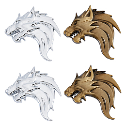 Alloy Car Stickers, DIY Car Decorations, Wolf Head, Mixed Color, 84x78x7mm; 4pcs/box