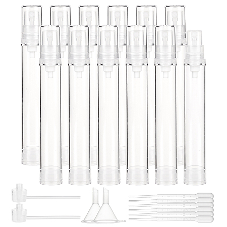 Plastic Vacuum Spray bottle, Refillable Bottles, with Funnel Hopper, Dropper and Pump, Clear, 13cm; Capacity: 15ml; 12pcs
