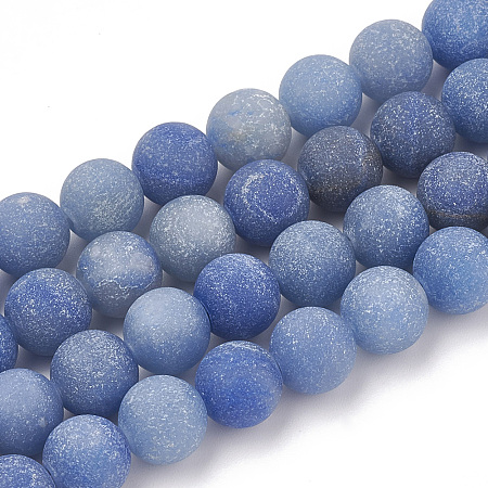 ARRICRAFT Natural Blue Aventurine Beads Strands, Frosted, Grade A, Round, 10mm, Hole: 1.2mm, about 36pcs/strand, 15.5 inches