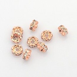 Honeyhandy Brass Rhinestone Spacer Beads, Grade AAA, Wavy Edge, Nickel Free, Rose Gold, Rondelle, Crystal, 6x3mm, Hole: 1mm