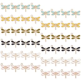 SUNNYCLUE Light Gold Plated Alloy Charms, with Enamel, Dragonfly, Light Gold, Mixed Color, 56pcs