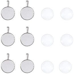 25mm Transparent Clear Domed Glass Cabochon Cover for Photo Pendant Making, with Antique Silver Alloy Settings, Lead Free & Nickel Free, Pendant: 40x26.5x6.5mm, Hole: 9.5x5mm