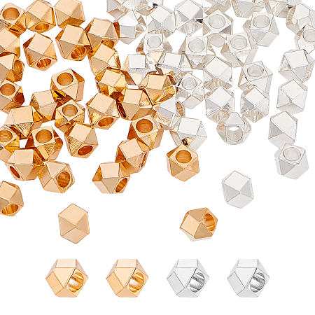 Brass Beads Spacers, Faceted, Square, Mixed Color, 5x5x5mm, Hole: 2.5mm, 2 colors, 30pcs/color, 60pcs