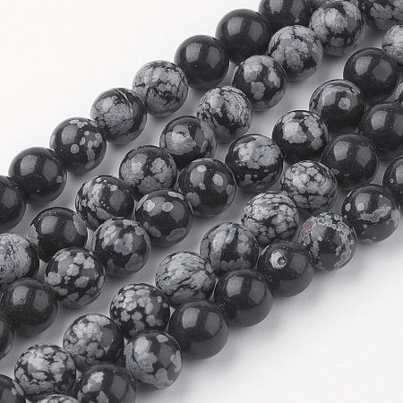ARRICRAFT Natural Snowflake Obsidian Bead Strands, Round, 8~8.5mm, Hole: 1mm, about 45~47pcs/strand, 14.9 inches(38cm)