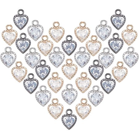 PANDAHALL ELITE Heart Alloy Charms, with Cubic Zirconia, Mixed Color, 12x8.5x5mm, Hole: 1mm, 120pcs/box