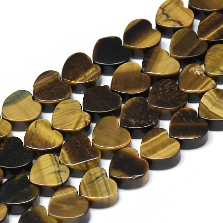 ARRICRAFT Natural Tiger Eye Bead Strands, Heart, 10x10x5mm, Hole: 1.5mm, about 40pcs/strand, 14.5 inches