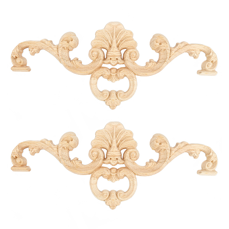 Natural Solid Wood Carved Onlay Applique Craft, Unpainted Onlay Furniture Home Decoration, BurlyWood, 95x222x8.5mm
