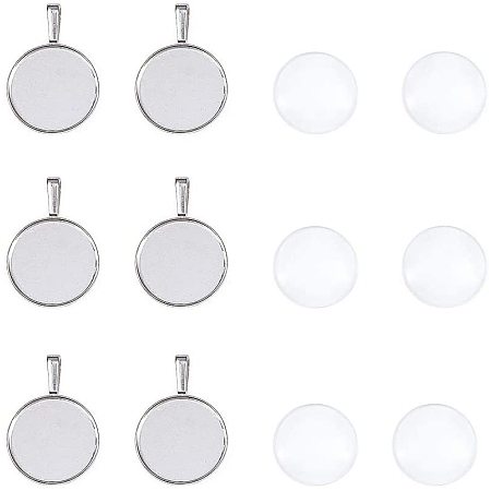 25mm Transparent Clear Domed Glass Cabochon Cover for Photo Pendant Making, with Antique Silver Alloy Settings, Lead Free & Nickel Free, Pendant: 40x26.5x6.5mm, Hole: 9.5x5mm