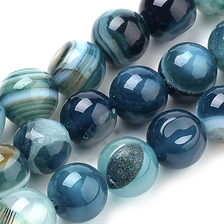 Arricraft Natural Striped Agate/Banded Agate Beads Strands, Dyed, Round, Sky Blue, 10mm, Hole: 1mm, about 37pcs/strand, 14.96 inches(38cm)