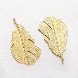 Honeyhandy Feather Alloy Pendants, Golden, 48x26x2mm, Hole: 2mm