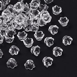 Honeyhandy Transparent Clear Acrylic Beads, Tulip Flower, Bead Caps For Jewelry Making, Lily of the Valley, about 10mm wide, 6mm thick, hole: 1.5mm, about1900pcs/500g