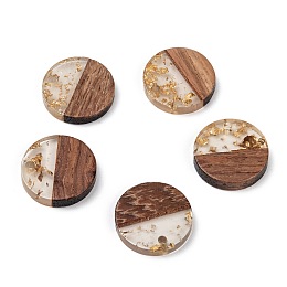 Honeyhandy Transparent Resin & Walnut Wood Pendants, with Gold Foil, Flat Round, Gold, 18x3.5mm, Hole: 1.5mm