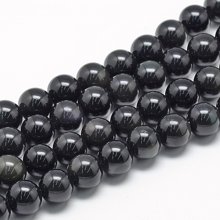 Arricraft Natural Obsidian Beads Strands, Round, 8~9mm, Hole: 1mm, about 45~48pcs/strand, 15.7 inches