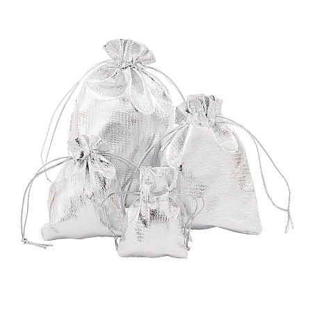 Arricraft Organza Bags, Rectangle, Silver, 7~12x5~9cm; 60pcs/set