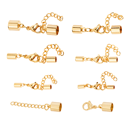 Unicraftale Vacuum Plating 304 Stainless Steel Chain Extender, with Cord Ends and Alloy Lobster Claw Clasps, Golden, 30~36.5mm; 6sets/box