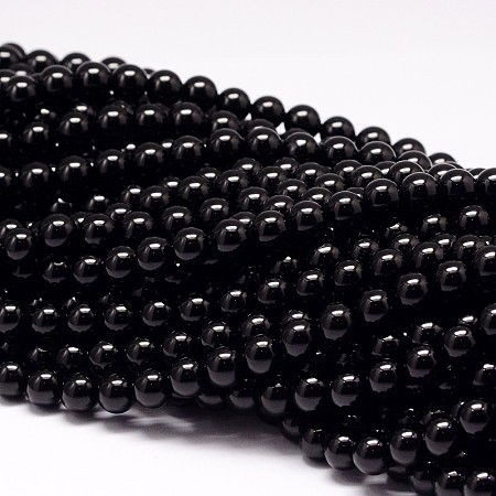 ARRICRAFT Natural Black Tourmaline Beads Strands, Grade A, Round, 8mm, Hole: 1mm, about 48pcs/strand, 15.7 inches