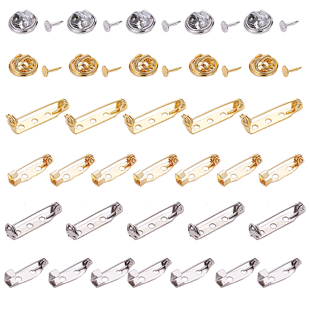 SUNNYCLUE Iron Lapel Pin Backs, Tie Tack Pin, Brooch Findings, Mixed Color, Tray: 4.5mm; 12mm; Pin: 1mm
