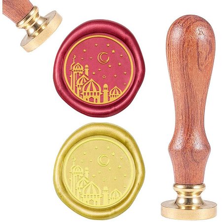 CRASPIRE Brass Wax Seal Stamp, with Natural Rosewood Handle, for DIY Scrapbooking, Building Pattern, Stamp: 25mm, Handle: 79.5x21.5mm