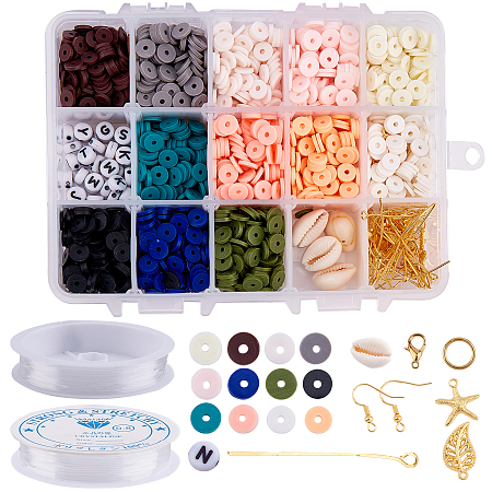 SUNNYCLUE DIY Earring Making, with Polymer Clay Beads, Acrylic Beads, Cowrie Shell Beads, Alloy Lobster Claw Clasps & Pendants, Brass Earring Hooks, Mixed Color, 14x10.8x3cm