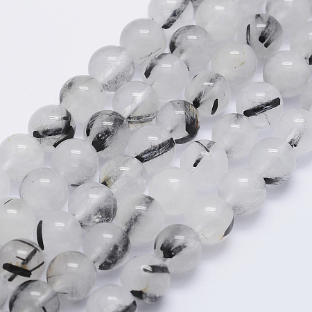 Arricraft Natural Tourmalinated Quartz Beads Strands, Round, 8mm, Hole: 1mm, about 47pcs/strand, 15.7 inches(40cm)